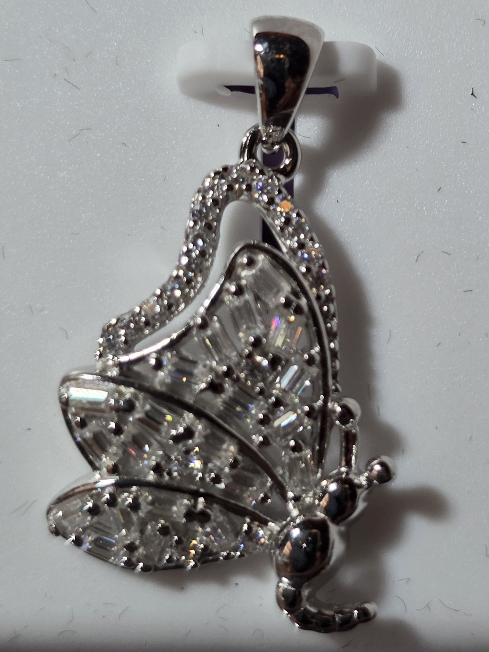 Silver Butterfly Pendant Necklace with Clear Crystals